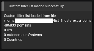 image displaying the v0.9 Portmaster user interface - custom filter list imported
